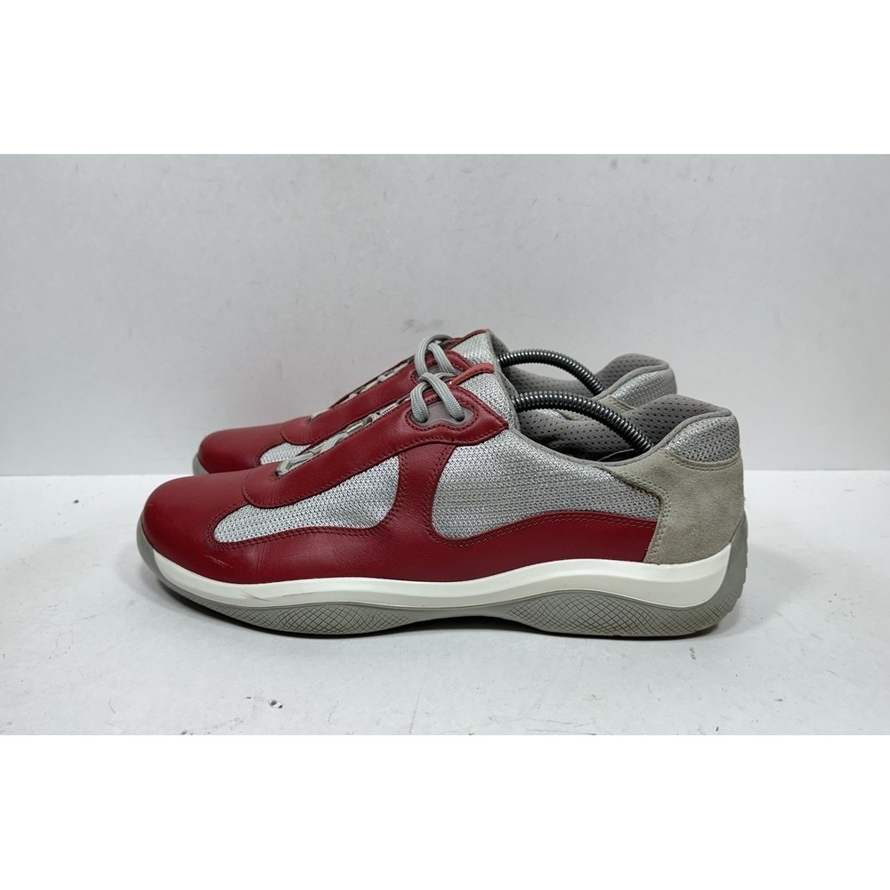 Prada America's Cup Low Sneakers Leather Grey Red Men's Size 10 US / 9UK - Picture 5 of 14